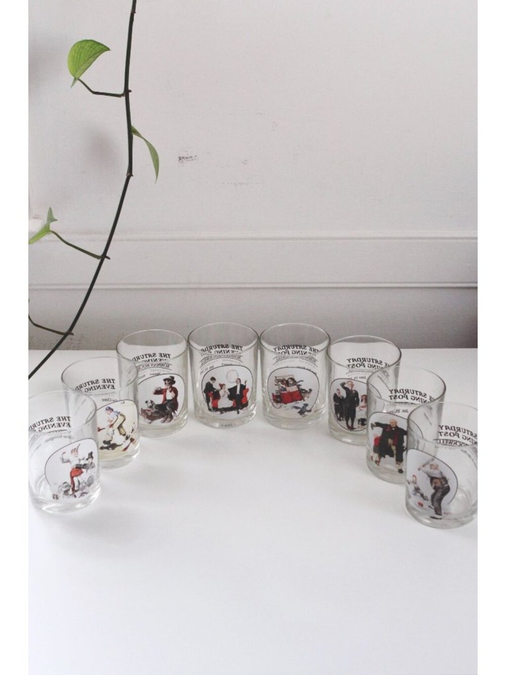 Vintage Saturday Evening Post Norman Rockwell Glasses - 1970s, Set Of 8, Barware